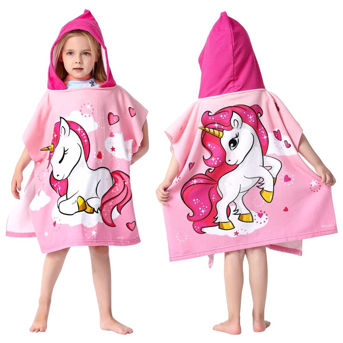 MINARI - Toalla de Playa Niños Salida de Baño con Capucha Unicornio Rosa 497T