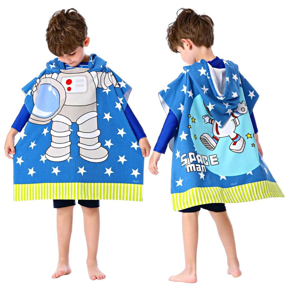MINARI - Toalla de Playa Niños Salida de Baño con Capucha Astronauta Azul 497T