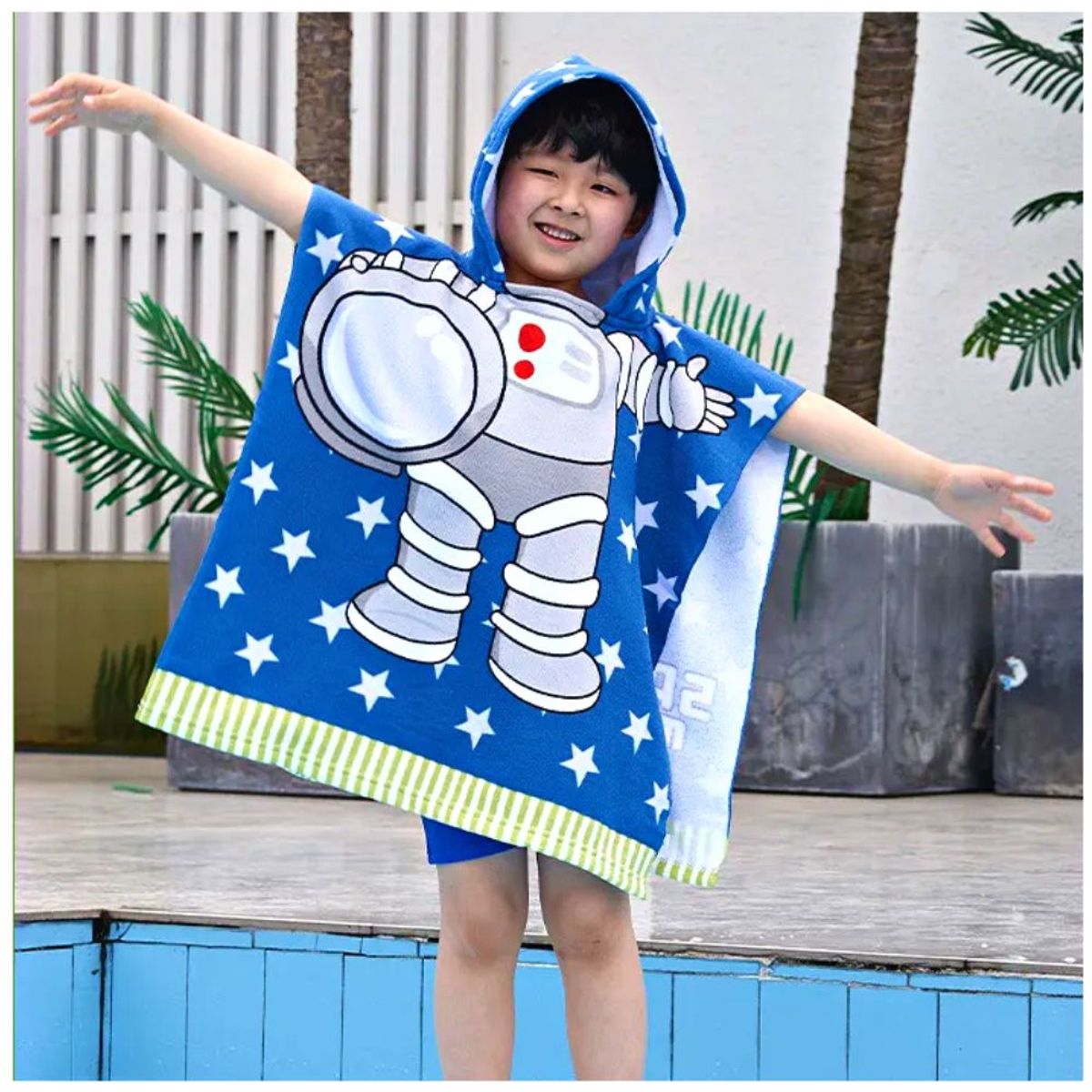 MINARI - Toalla de Playa Niños Salida de Baño con Capucha Astronauta Azul 497T