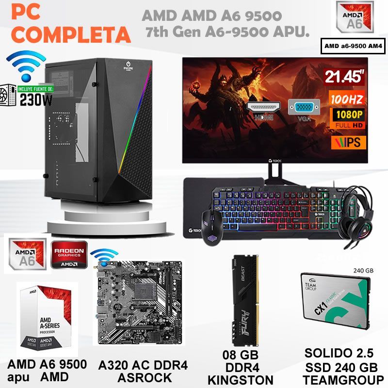 Computadora AMD A6 9500  ram 8gb ssd 240gb monitor 21.5 FHD