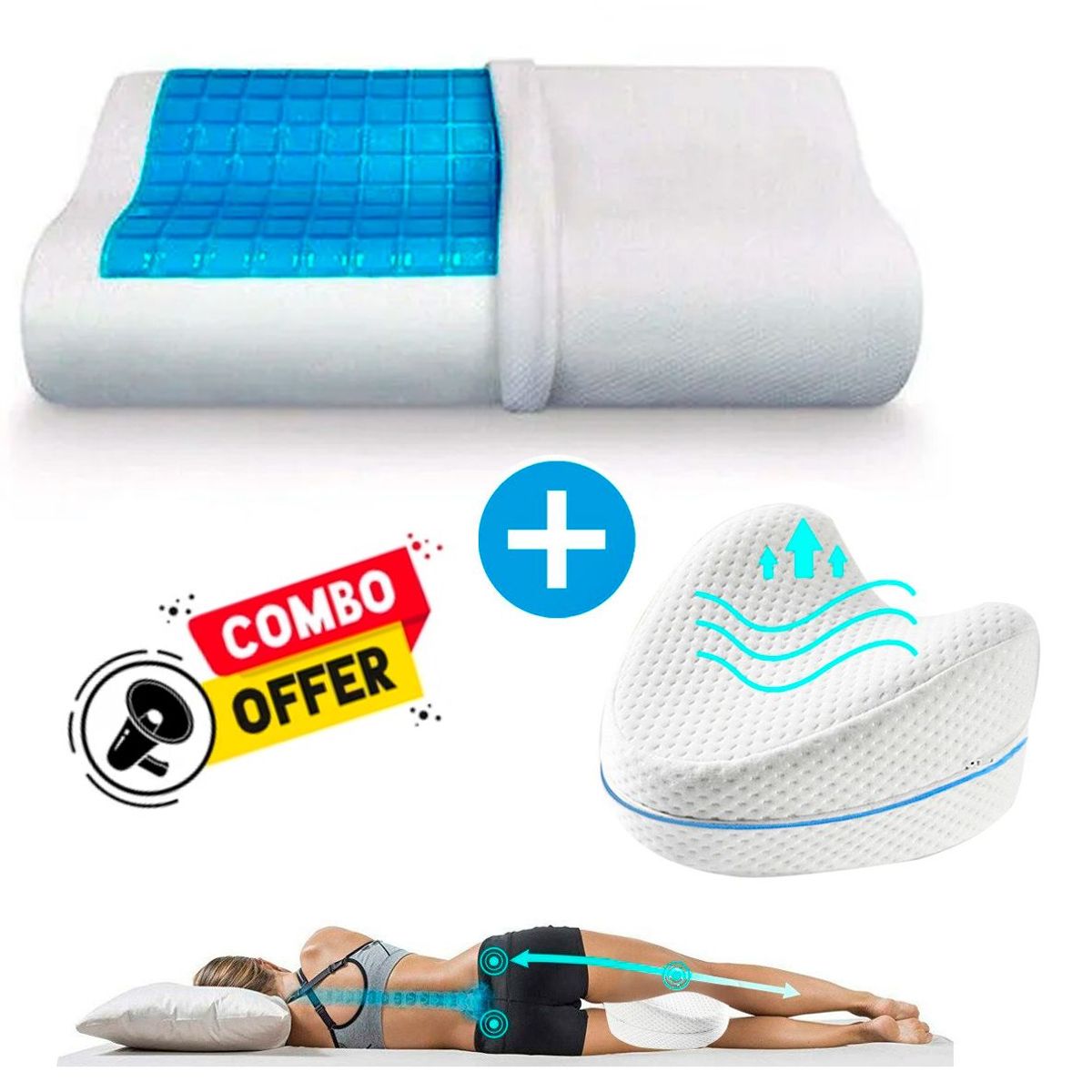 PERUMASSAGE - Almohada Ortopedica con Gel más Almohada para Rodillas - Combo