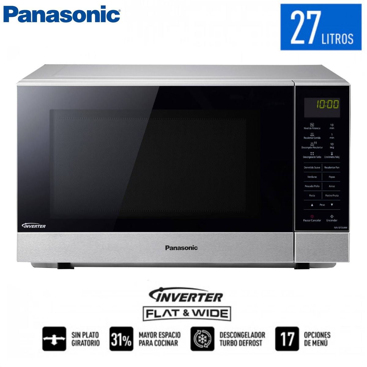 PANASONIC - Horno Microondas Panasonic 27 Lt Tecnología Flat & Wide NN-SF564MRPM.