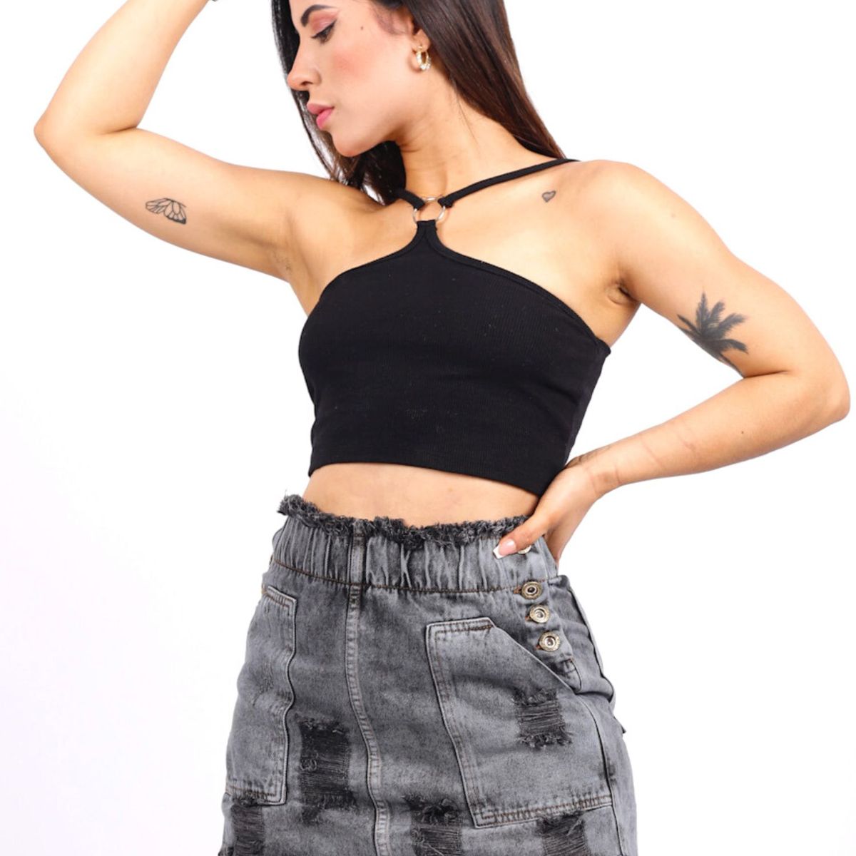 BENCUS JEANS - Falda Short Jean Rasgado Mujer