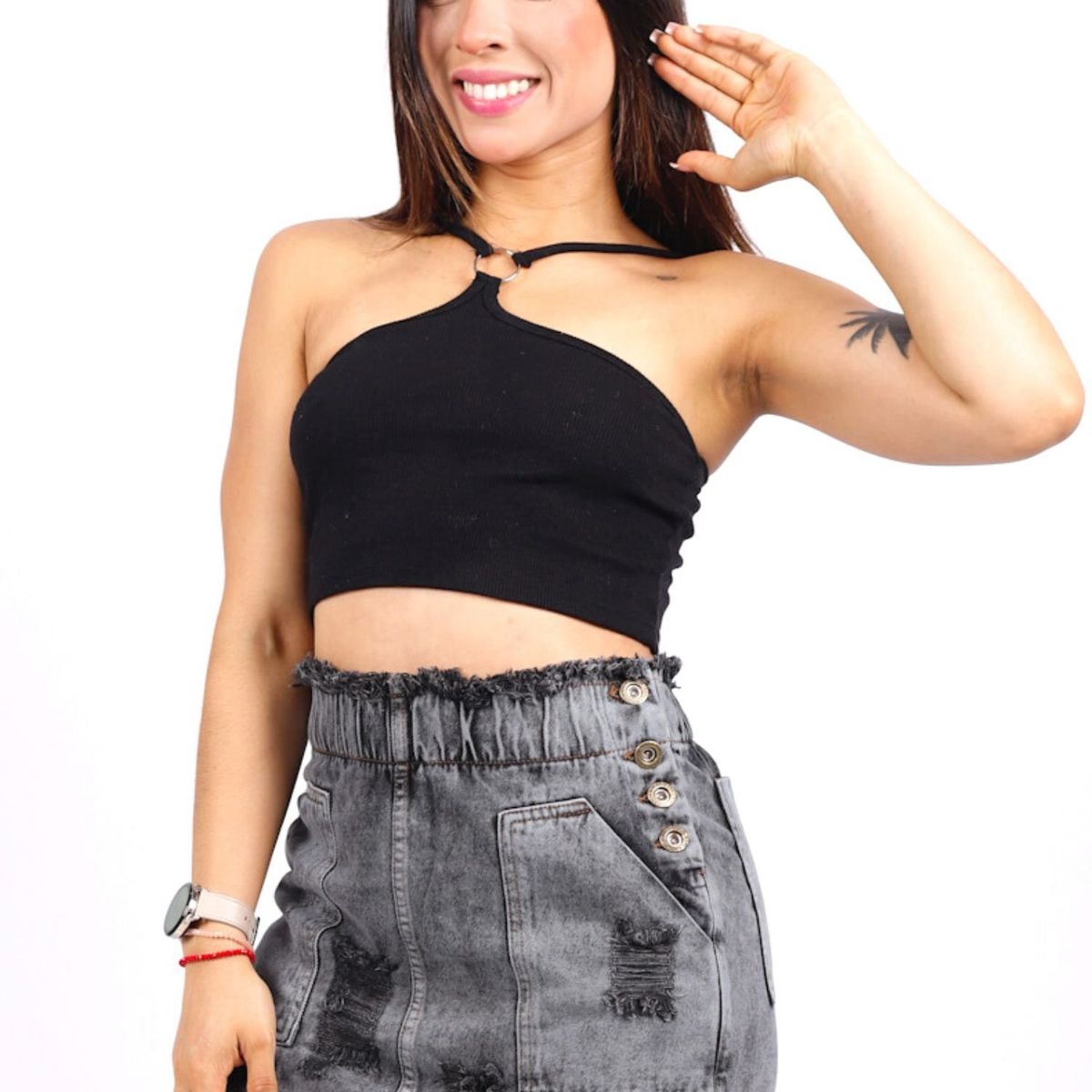 BENCUS JEANS - Falda Short Jean Rasgado Mujer