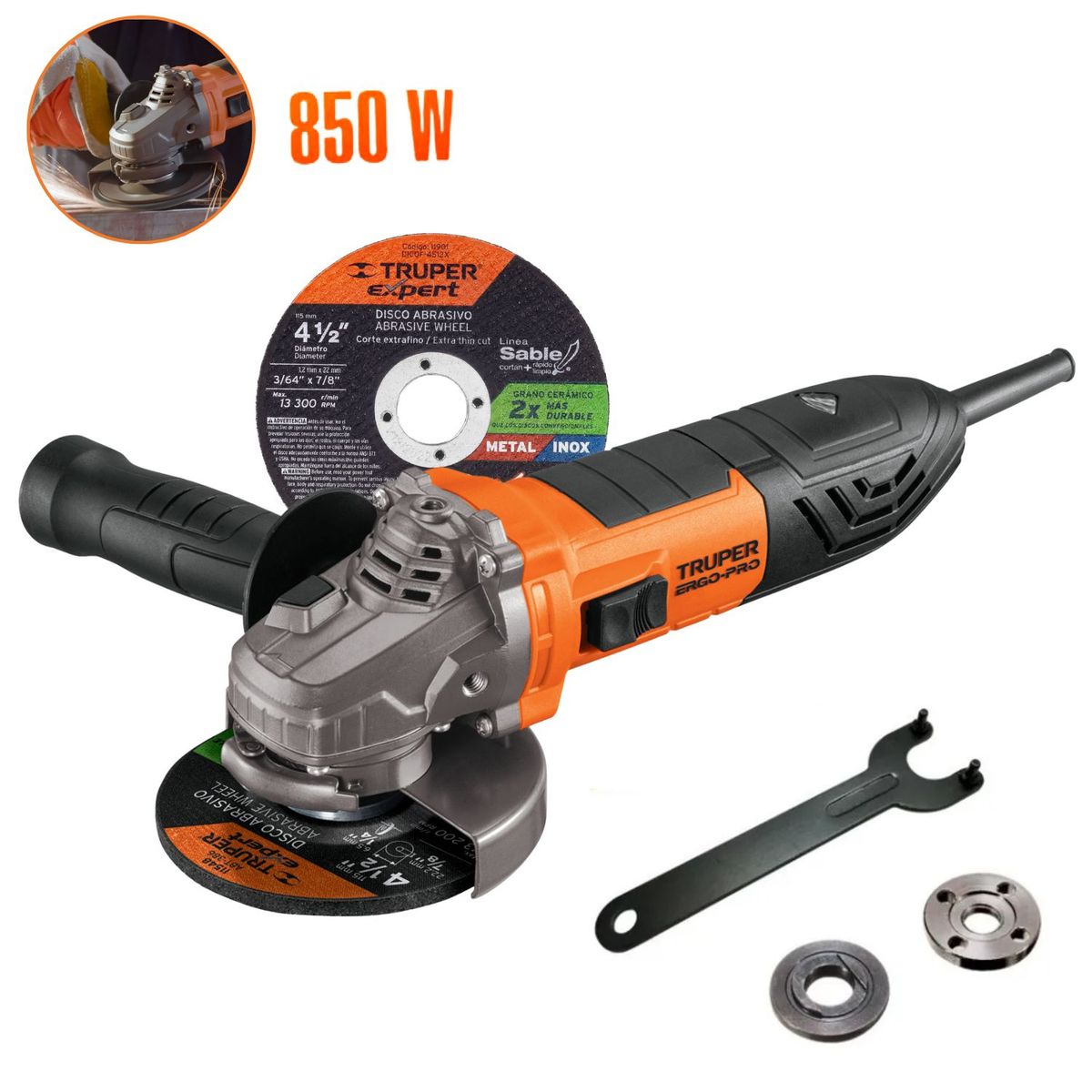 TRUPER - Amoladora Esmeril Angular Profesional 4 1/2" 850W ERGO-PRO Truper