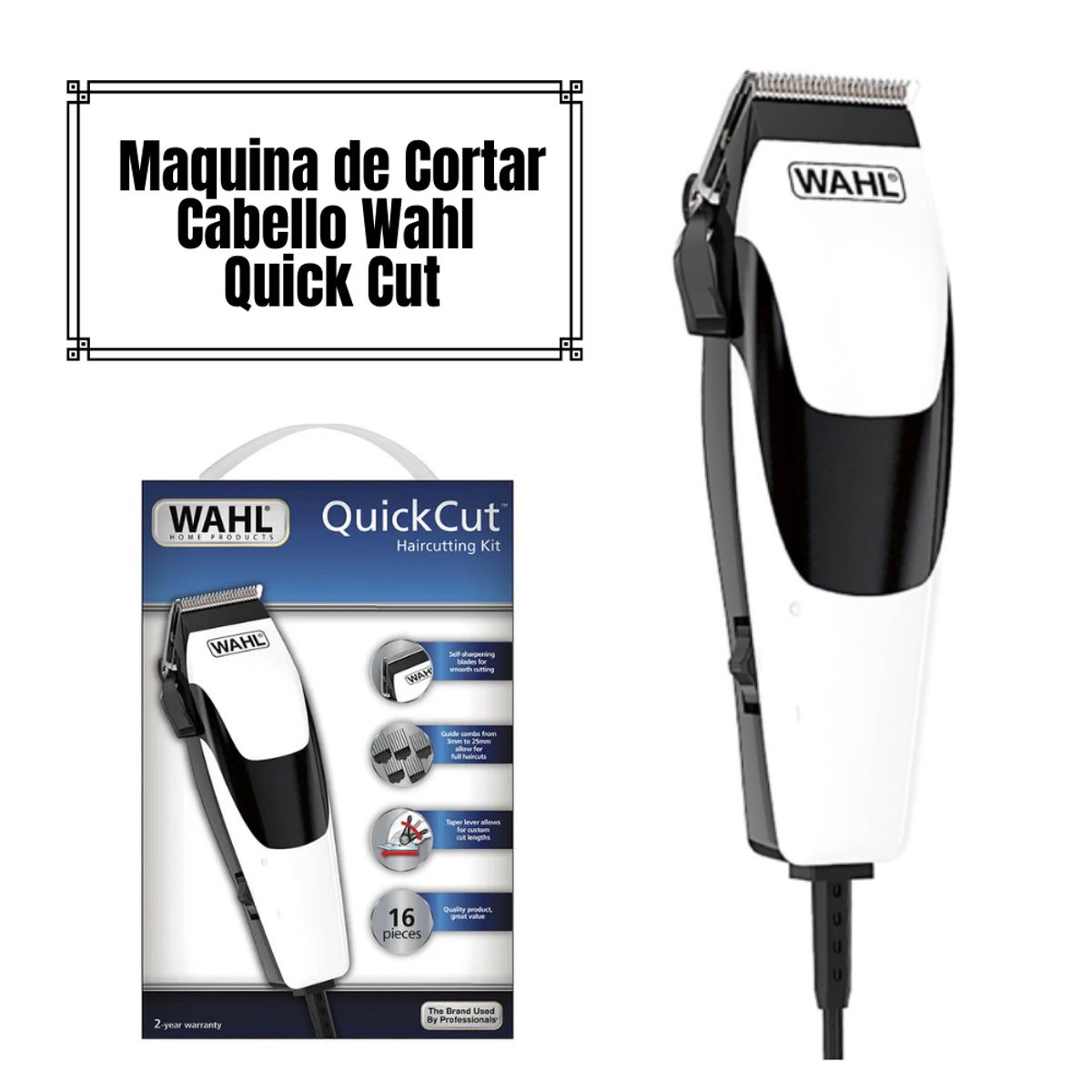WAHL - Maquina Wahl de Cortar Cabello Quick Cut 16 Piezas.