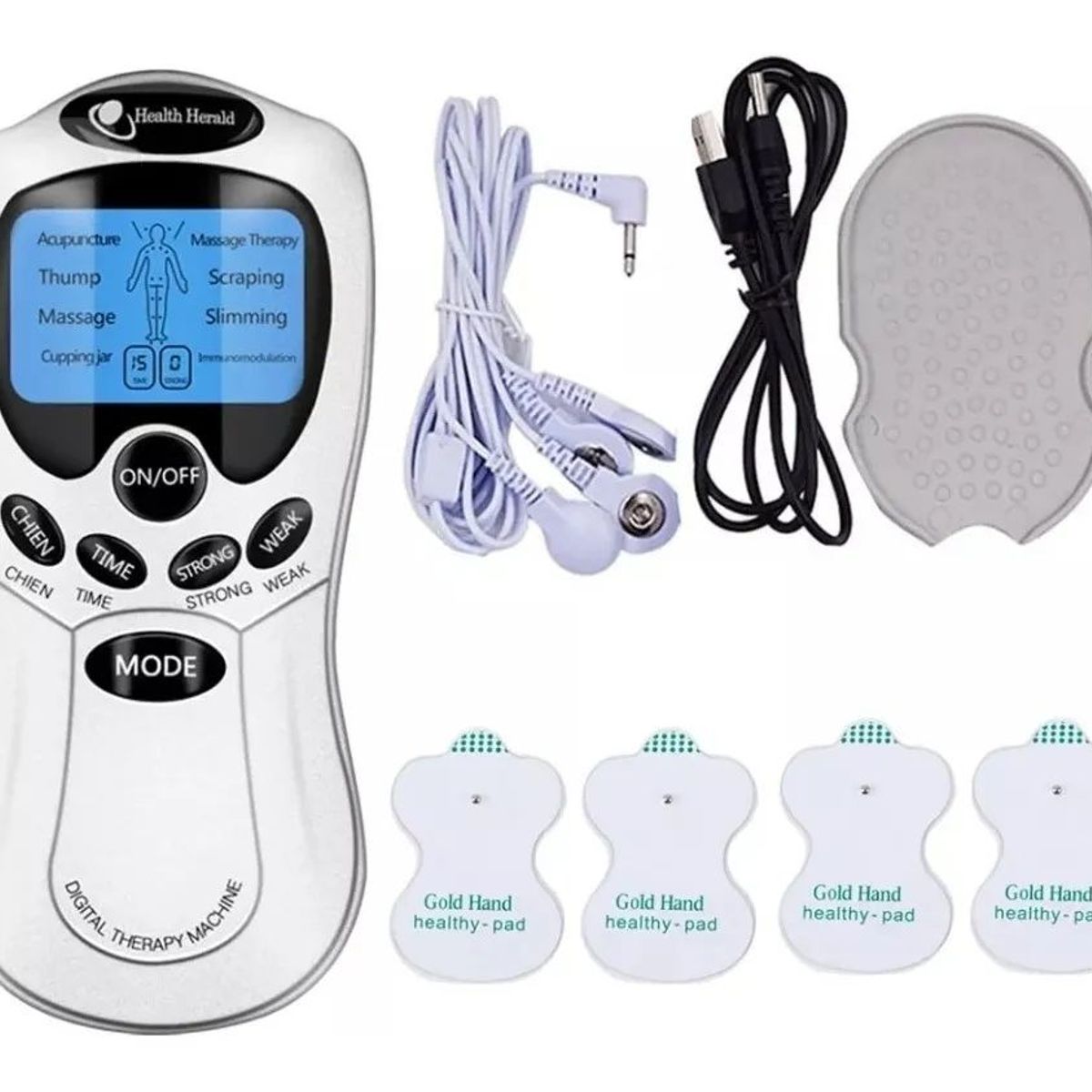 PERUMASSAGE - Electroestimulador con 4 Parches Digital Ondas Tens.