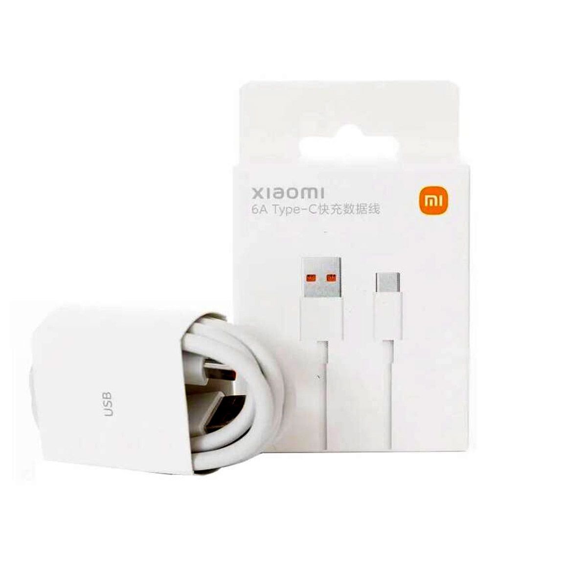 XIAOMI - Xiaomi Cable 6A Charge Tipo C Entrada Naranja 1M Original  Blanco