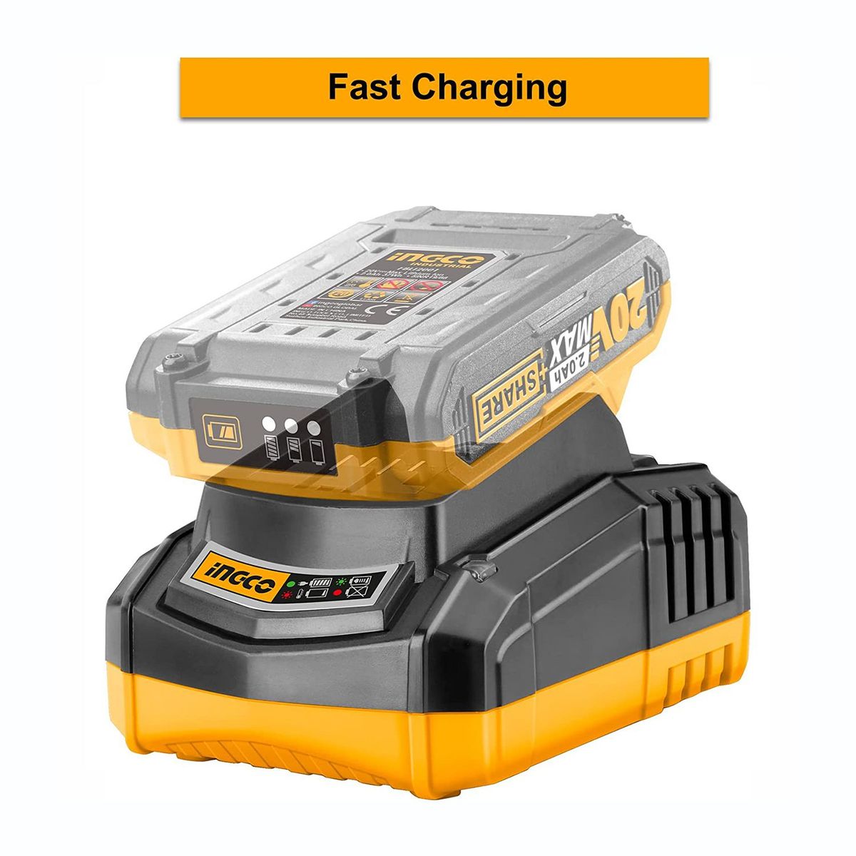 INGCO TOOLS - CARGADOR RÁPIDO INTELIGENTE 20V MULTIHERRAMIENTAS INGCO - FCLI2001
