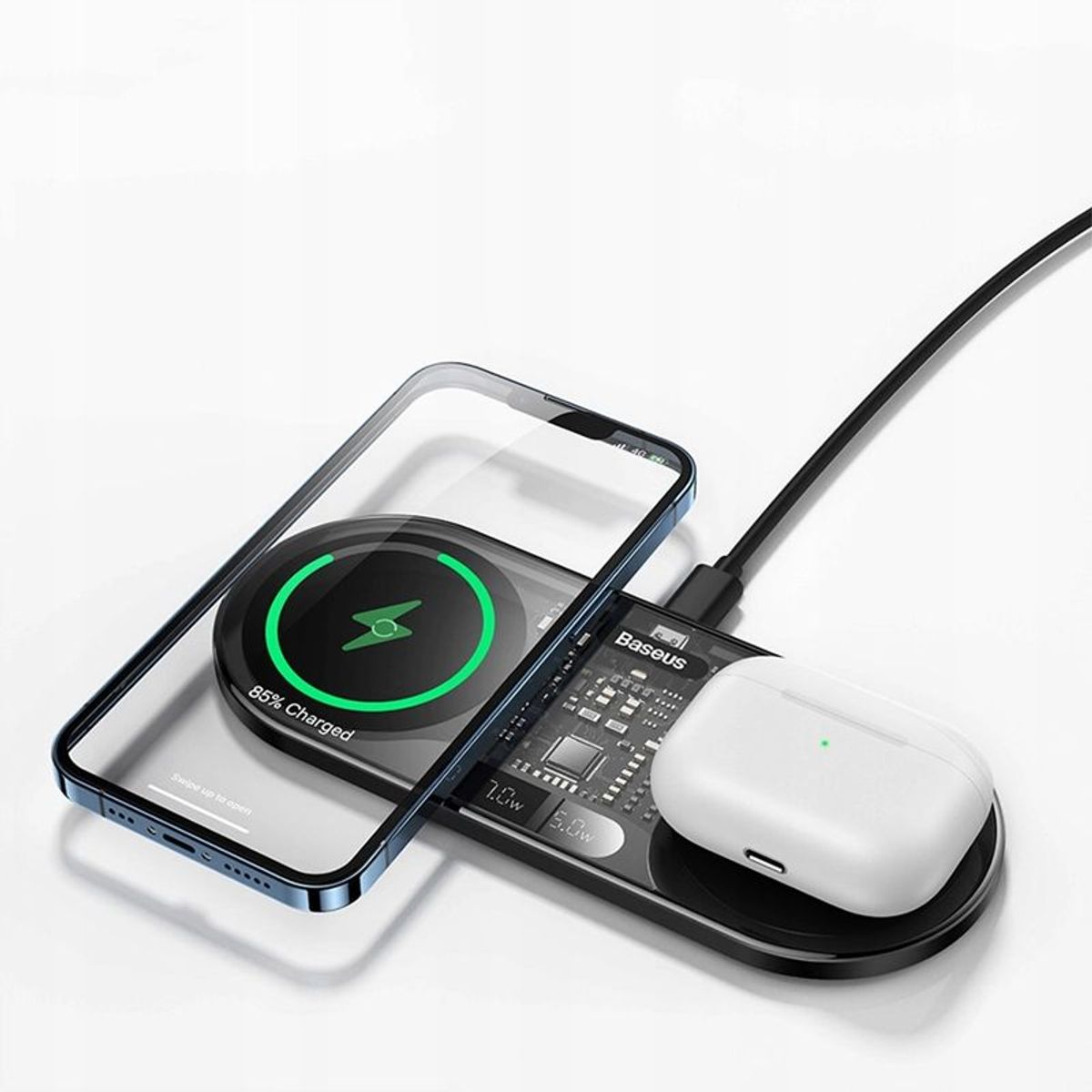 BASEUS - Base Cargador Inalámbrico Carga Rápida 20W Baseus 2 en 1