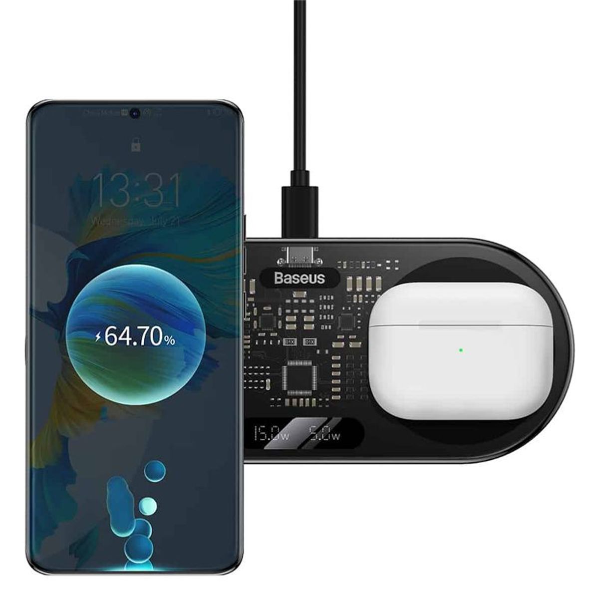 BASEUS - Base Cargador Inalámbrico Carga Rápida 20W Baseus 2 en 1