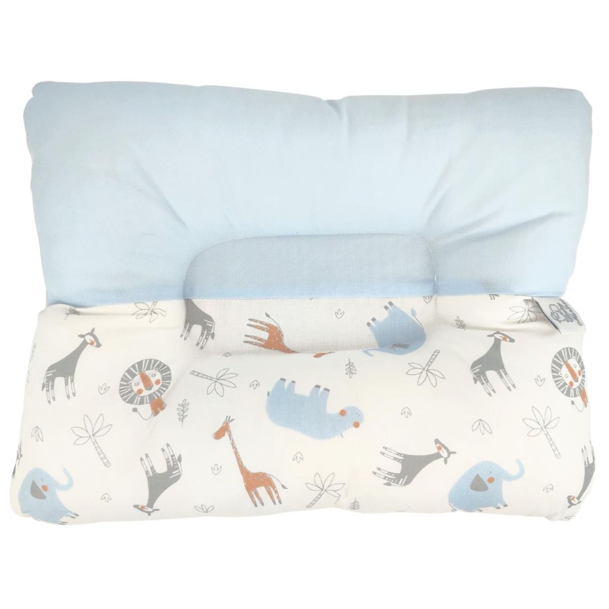 BABY MERINOS - Almohada Bebe anti-cabeza plana - Safari - Celeste