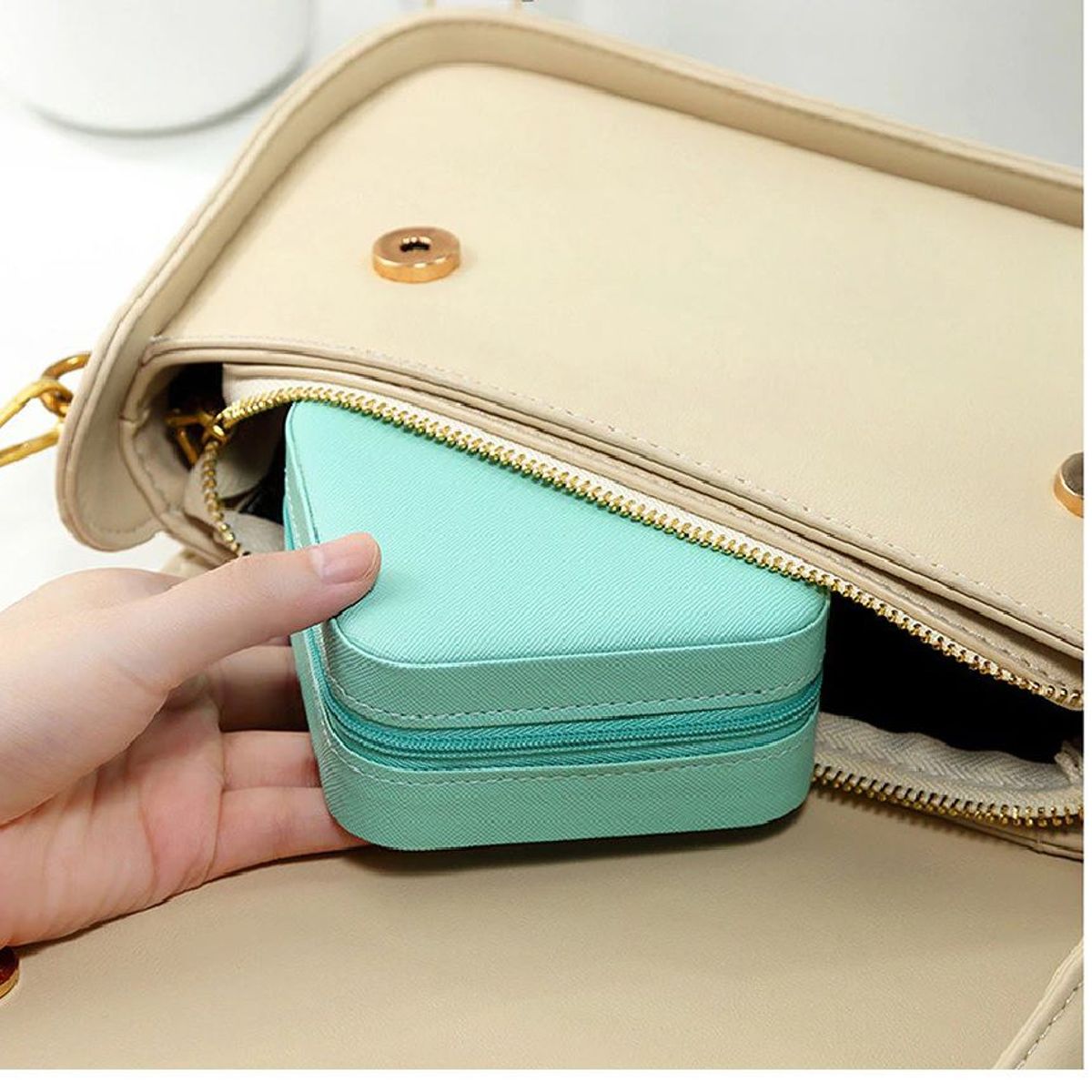 GENERICO - Mini Joyero Portátil Con Cierre de 10x10x5cm