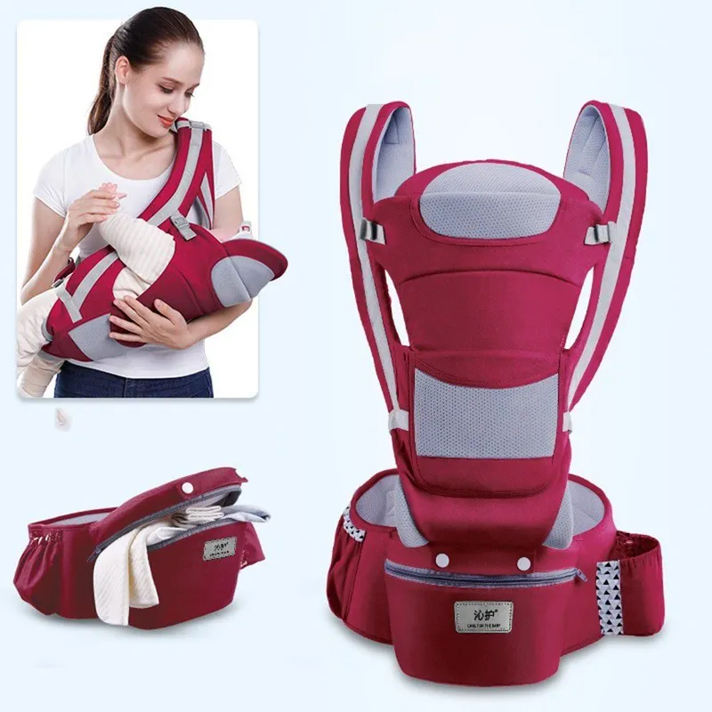 GENERICO - CANGURO BEBE ERGONÓMICO 15 POSICIONES CON PAÑALERA ROJO