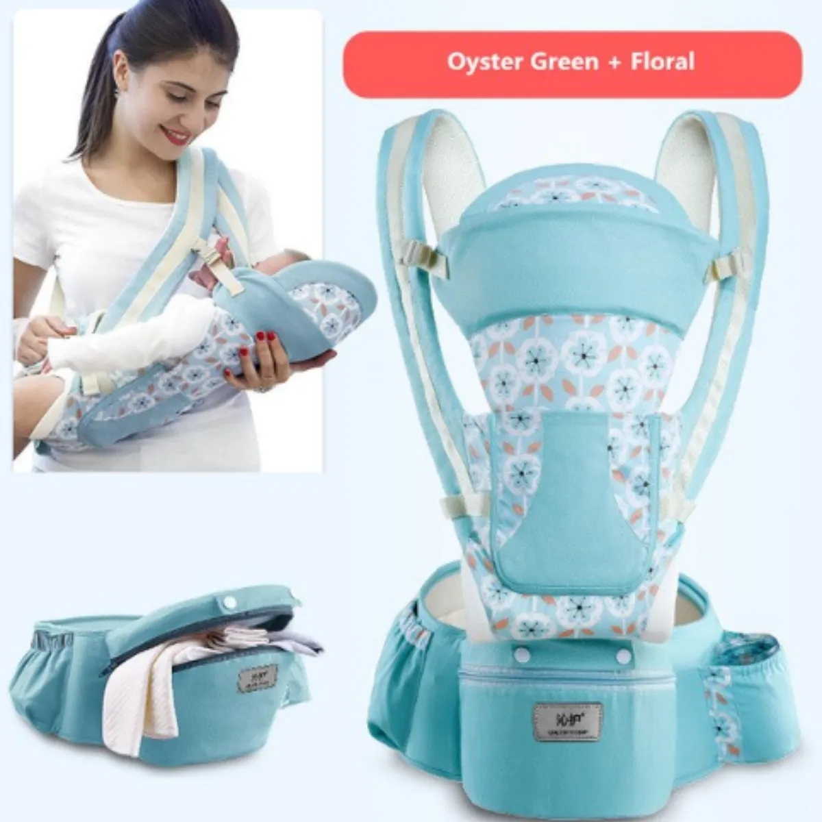 GENERICO - CANGURO BEBE ERGONÓMICO 15 POSICIONES CON PAÑALERA TURQUESA