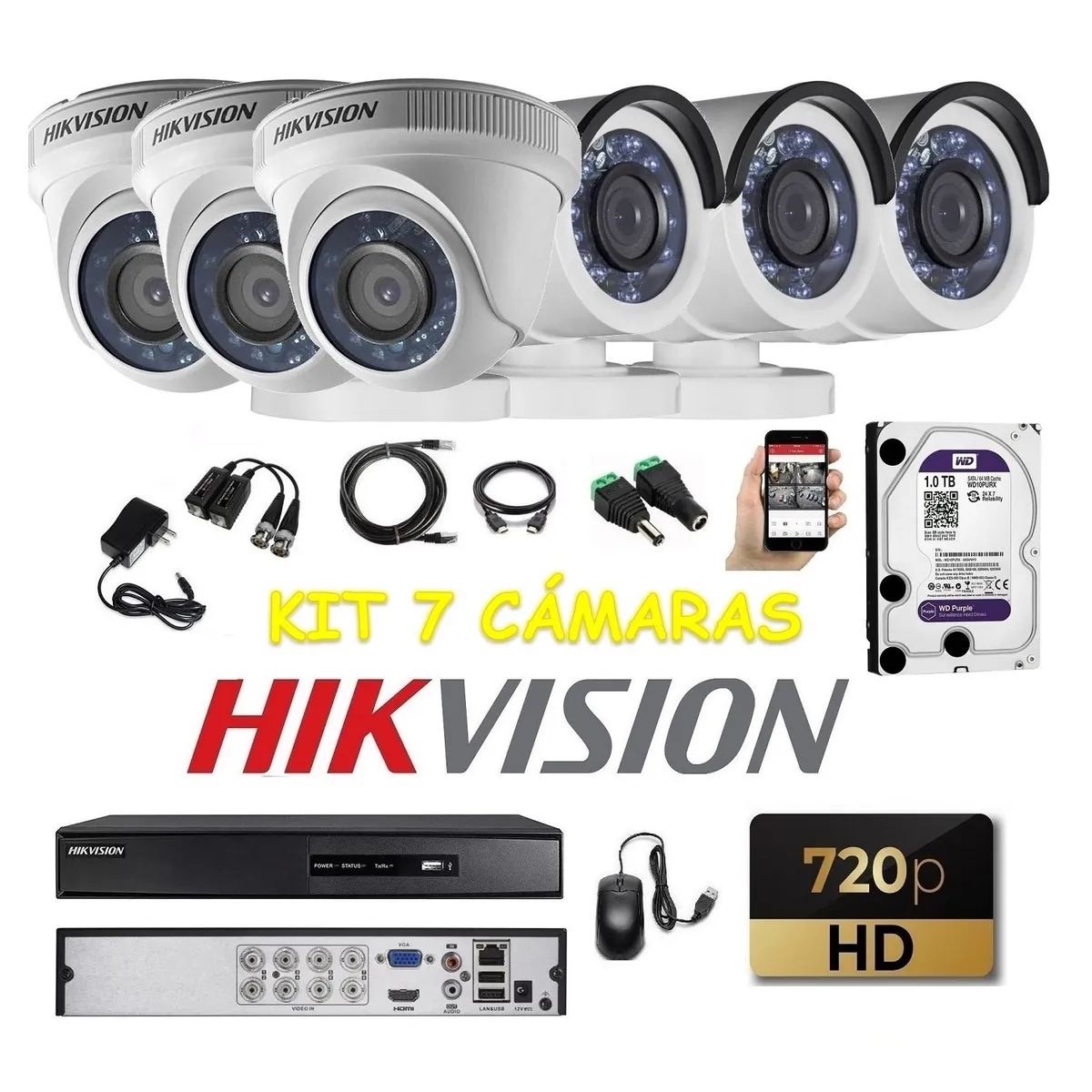 HIKVISION - kit 6 Cámaras Seguridad HD Hikvision 1tb