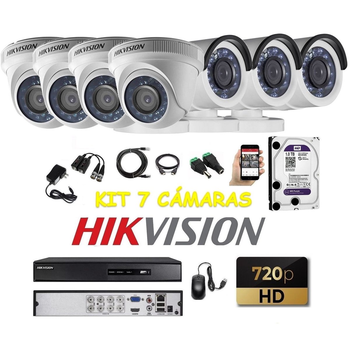HIKVISION - kit 7 Cámaras Seguridad HD Hikvision 1tb