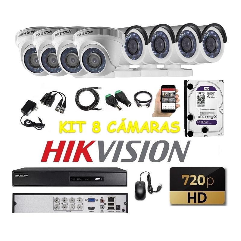 HIKVISION - kit 8 Cámaras Seguridad HD Hikvision 1tb