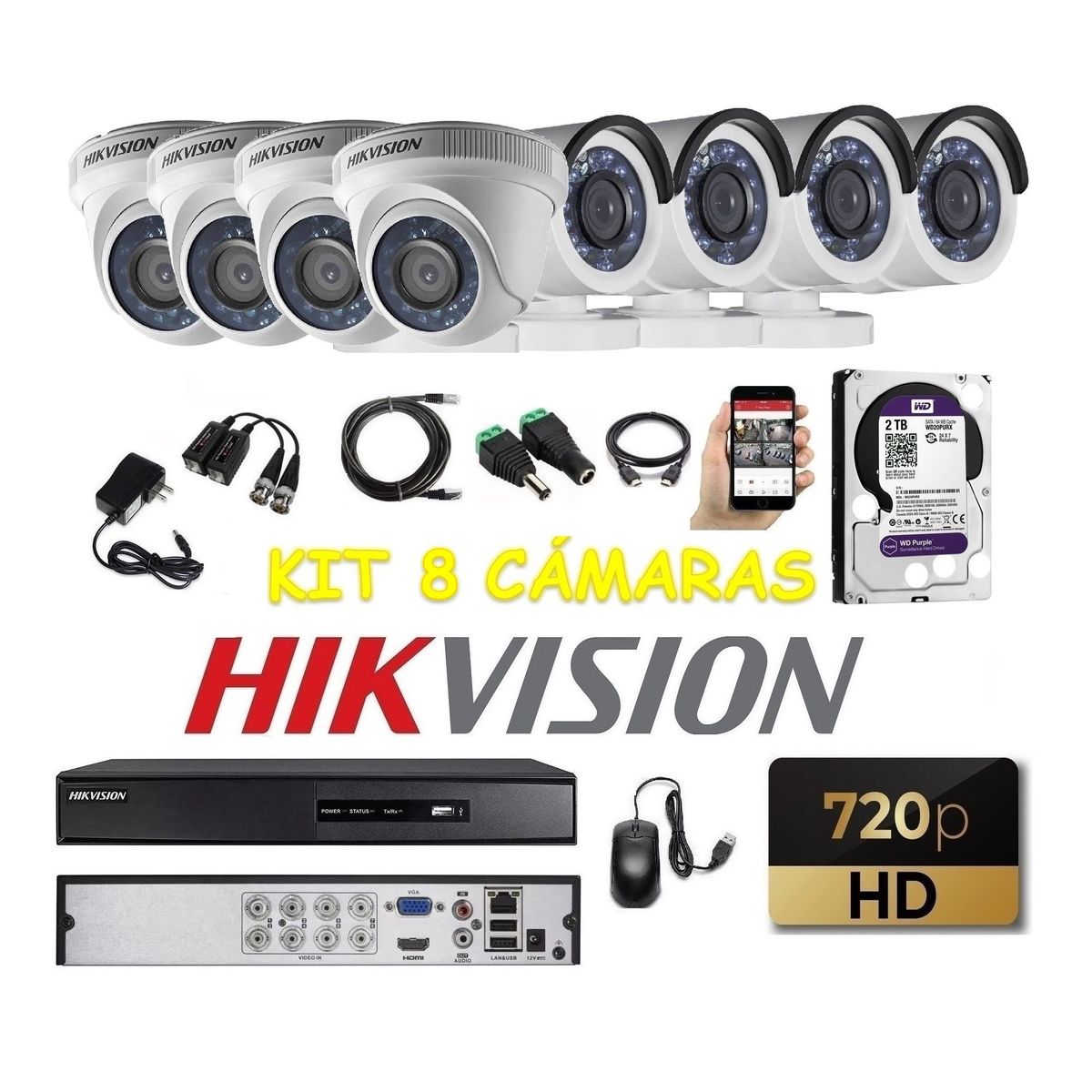 HIKVISION - kit 8 Cámaras Seguridad HD Hikvision 2tb