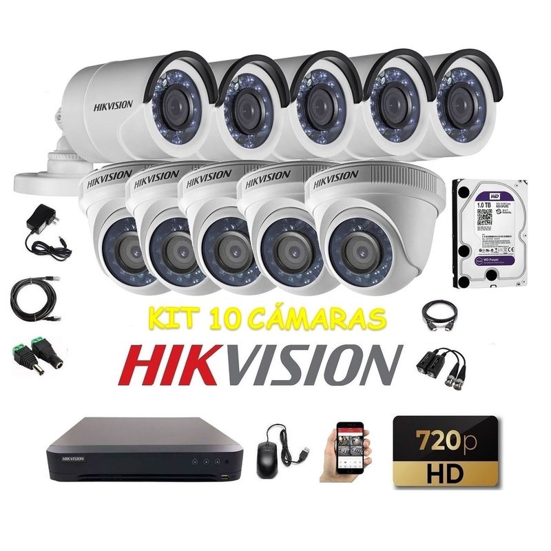 HIKVISION - kit 10 Cámaras Seguridad HD Hikvision 1tb