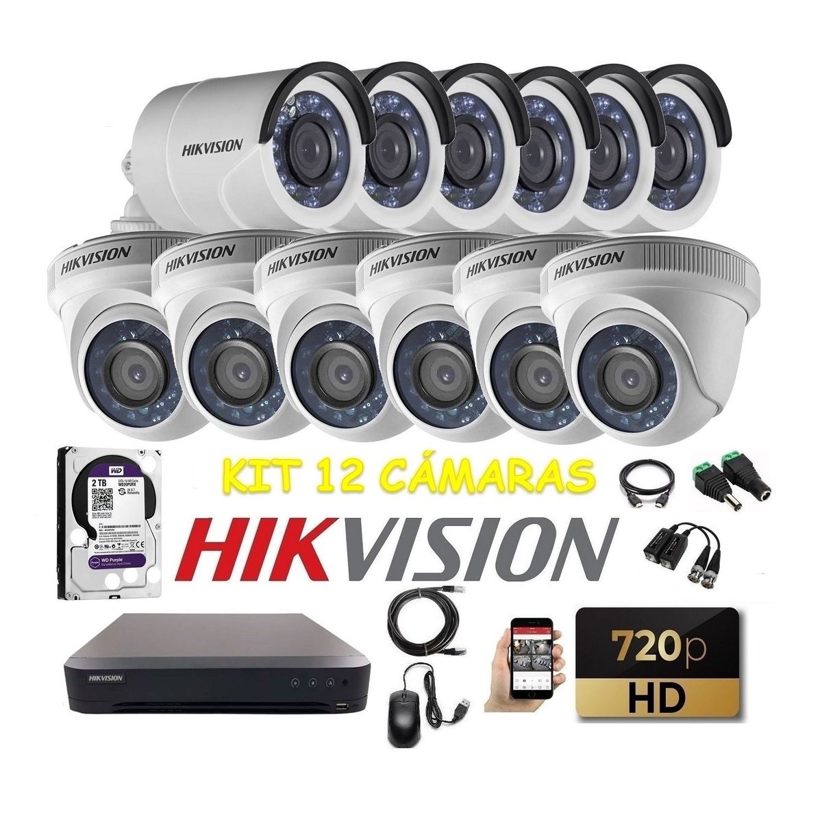 HIKVISION - kit 12 Cámaras Seguridad HD Hikvision 2tb