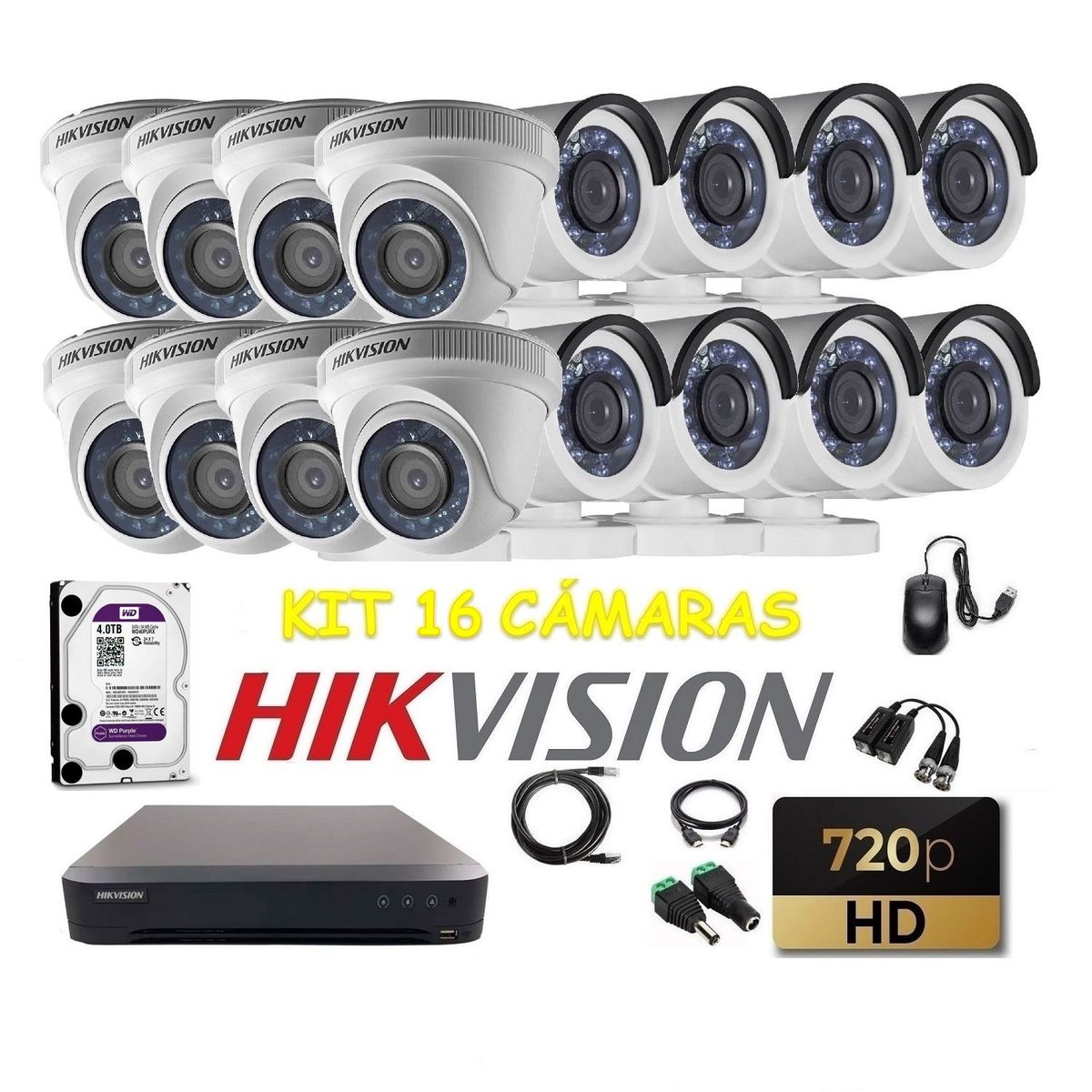HIKVISION - kit 16 Cámaras Seguridad HD Hikvision 4tb