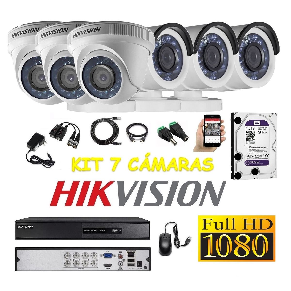HIKVISION - kit 6 Cámaras Seguridad FULLHD Hikvision 1tb
