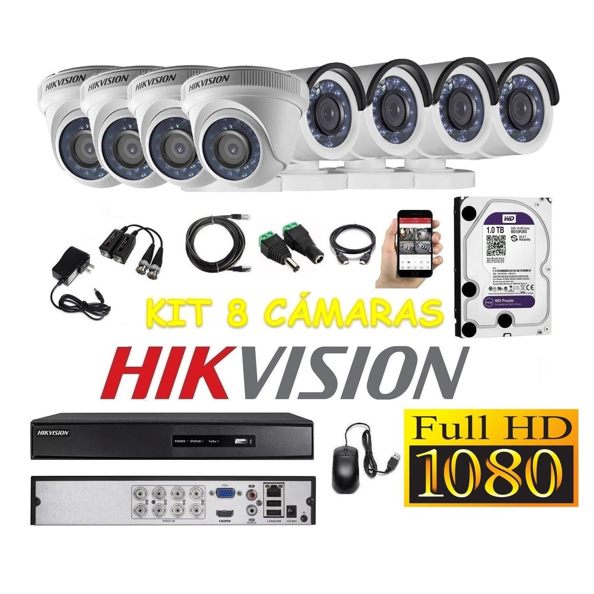 HIKVISION - kit 8 Cámaras Seguridad FULLHD Hikvision 1tb