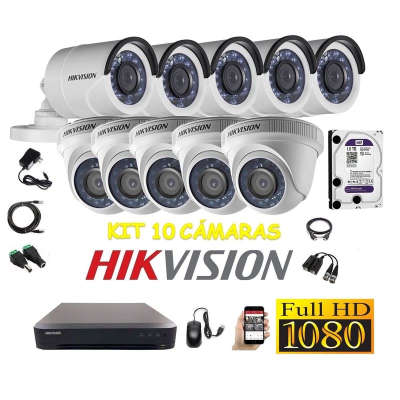 HIKVISION - kit 10 Cámaras Seguridad FULLHD Hikvision 1tb