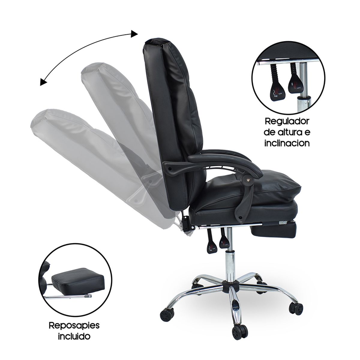 INIUS - Silla de Oficina Gerencial Lennox Reclinable con Reposapiés