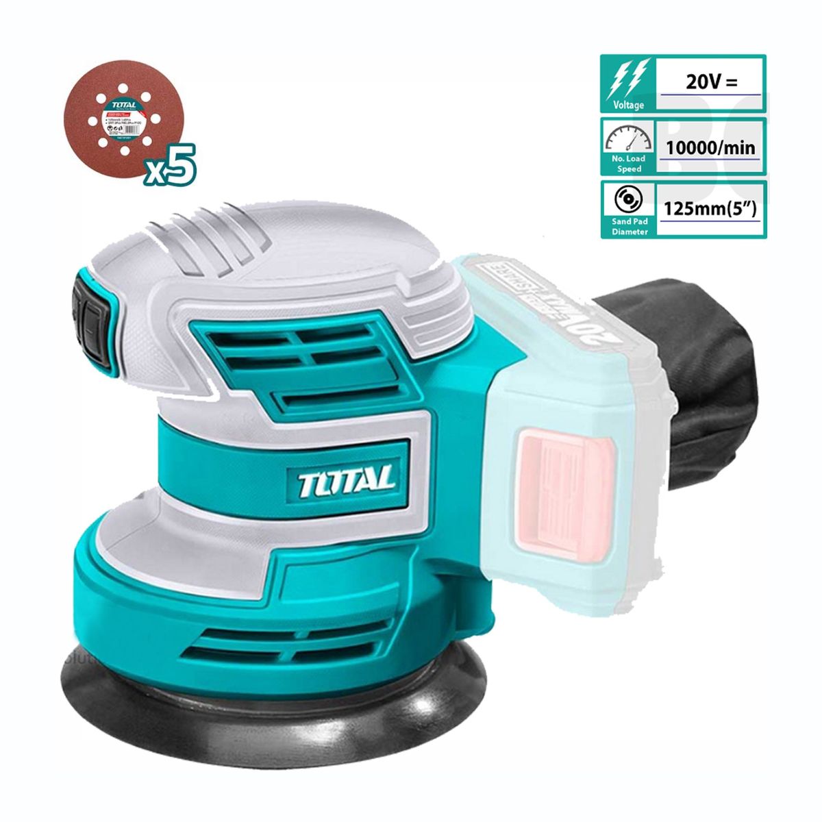 INGCO TOOLS - LIJADORA ROTO ORBITAL 20V INALÁMBRICA LI-ON TOTAL - TROSLI2001