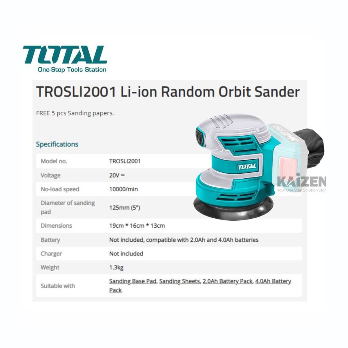 INGCO TOOLS - LIJADORA ROTO ORBITAL 20V INALÁMBRICA LI-ON TOTAL - TROSLI2001