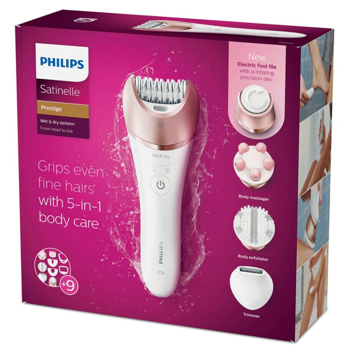 PHILIPS - Depiladora Philips con Set de 9 Accesorios BRE652.