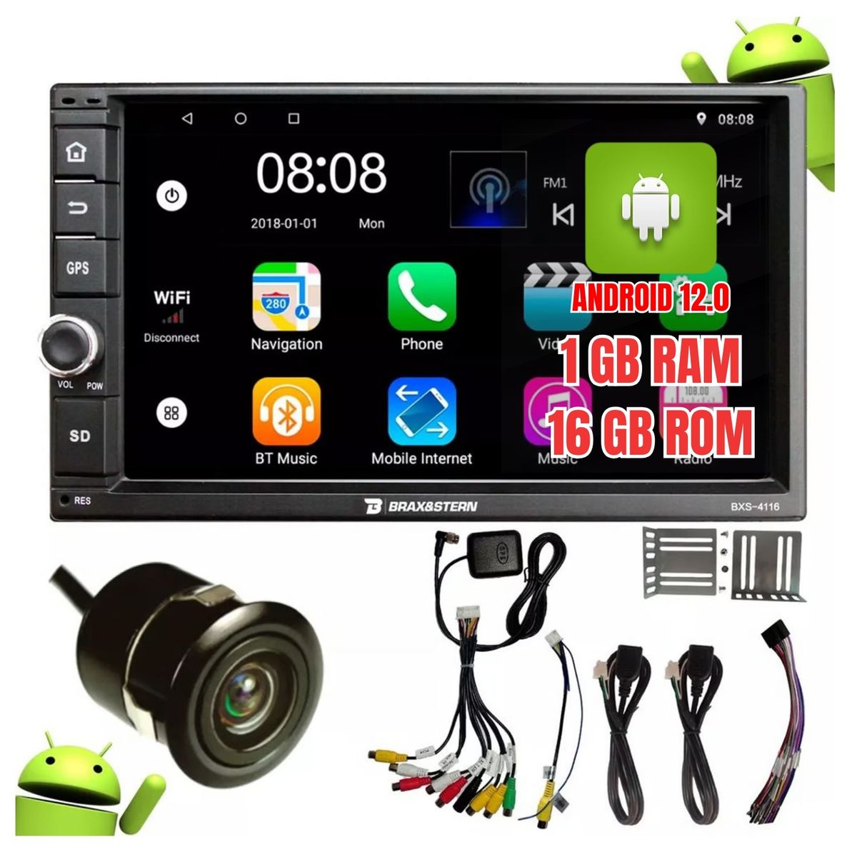 GENERICO - Autoradio Android Bluetooth GPS Pantalla 7 Pulgadas Tactil BXS-4116