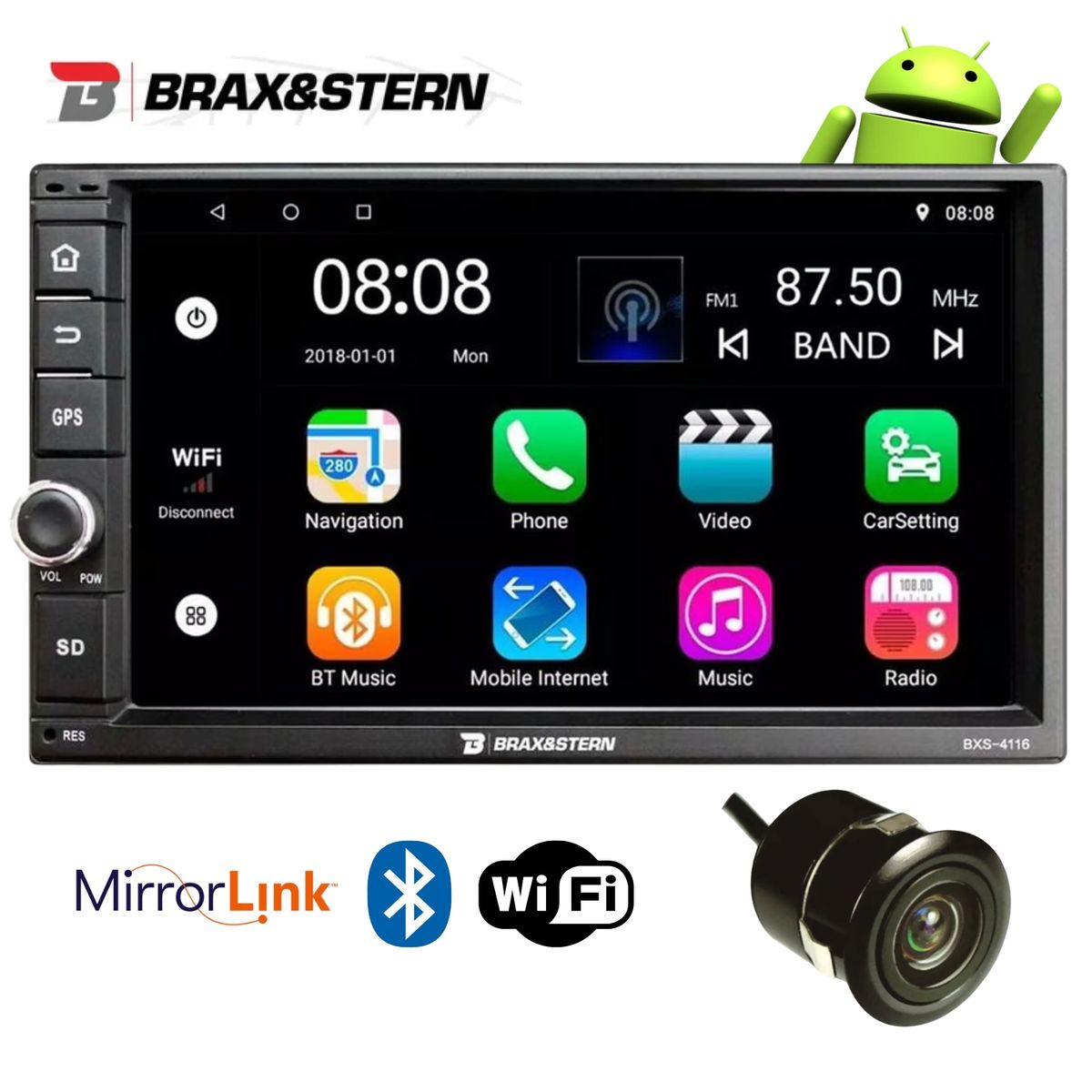 GENERICO - Autoradio Android Bluetooth GPS Pantalla 7 Pulgadas Tactil BXS-4116