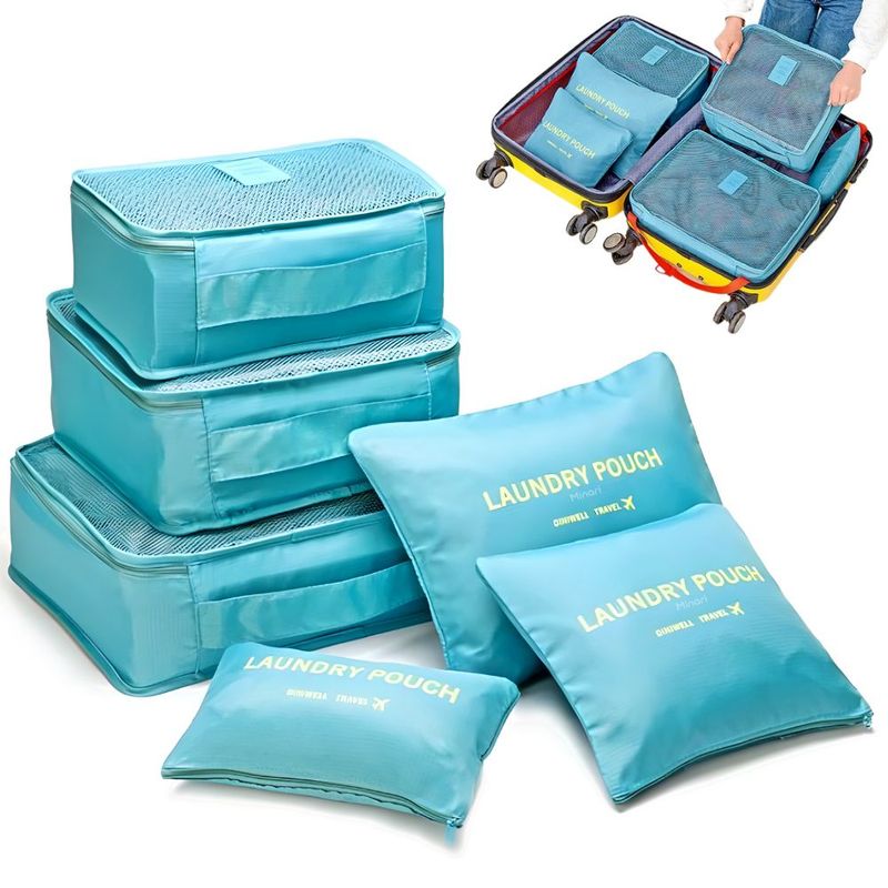 MINARI - Set Organizadores Maleta Bolsas Impermeable de Viaje 6PCS Celeste 92B