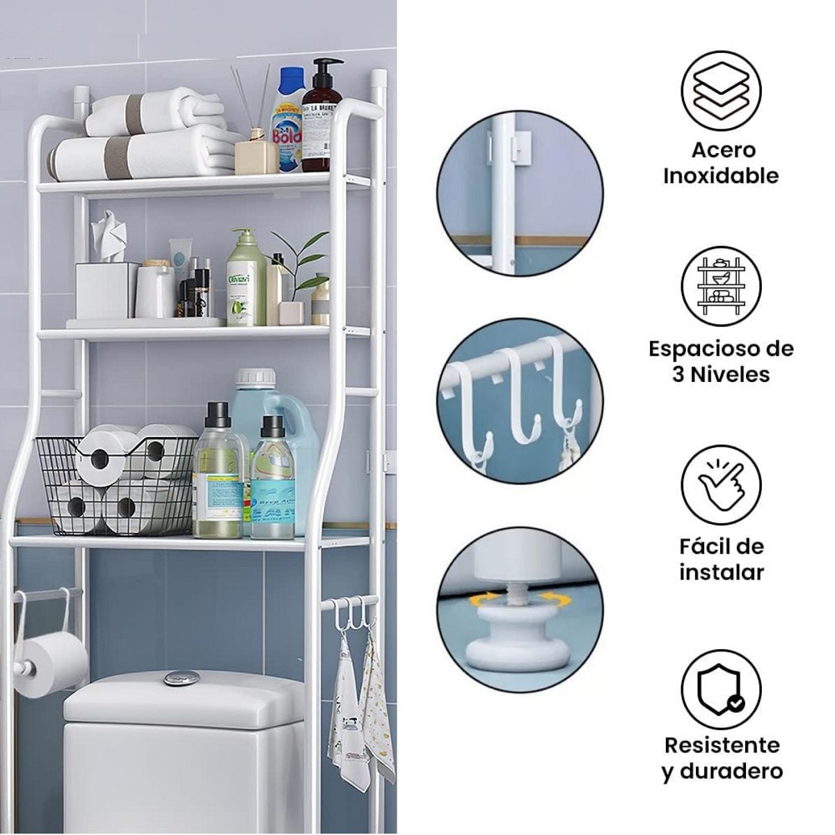 GENERICO - Estante de baño 3 niveles organizador de 160x50x25.