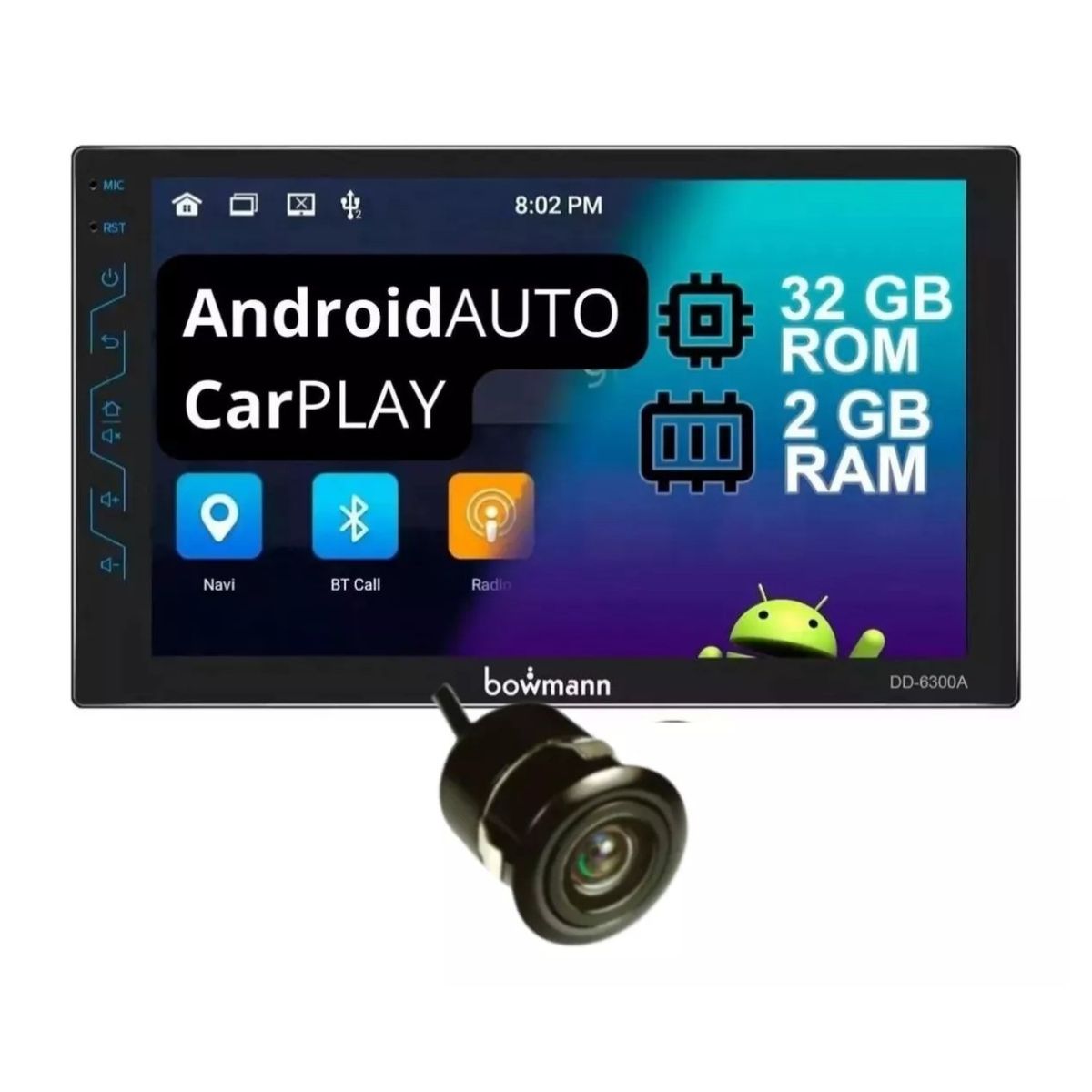 BOWMANN - Autoradio Android Bowmann Pantalla 7 HD 2GB + 32GB Wifi GPS Bluetooth