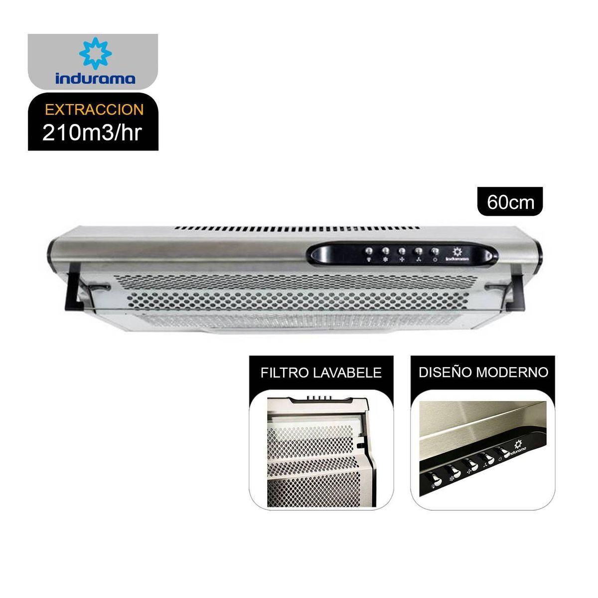 INDURAMA - Campana Extractora 3 Velocidades CEI-602CRP