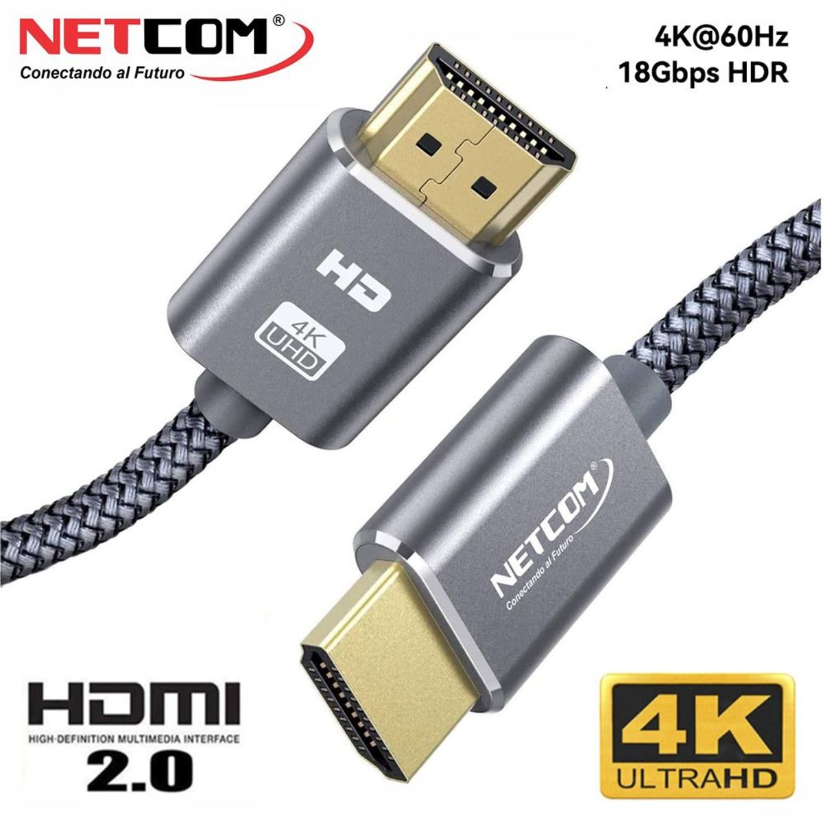 NETCOM - Cable HDMI 2.0 8 Metros NETCOM Ultra HD 3D 4K 60hz 2160P Enmallado