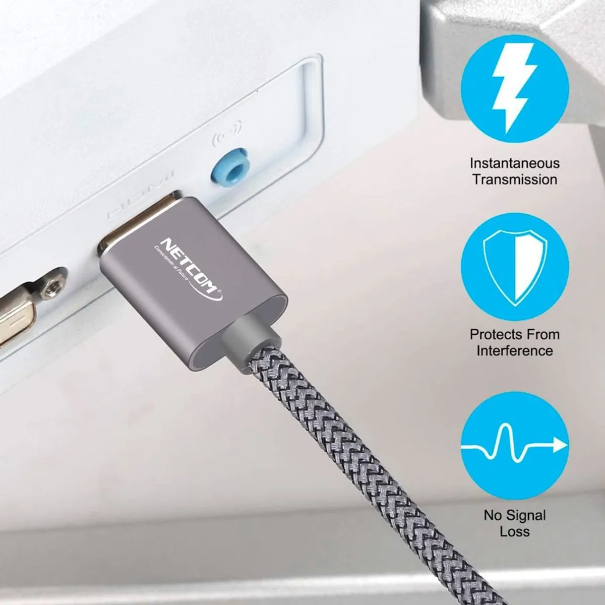 NETCOM - Cable HDMI 2.0 10 Metros NETCOM Ultra HD 3D 4K 60hz 2160P Enmallado