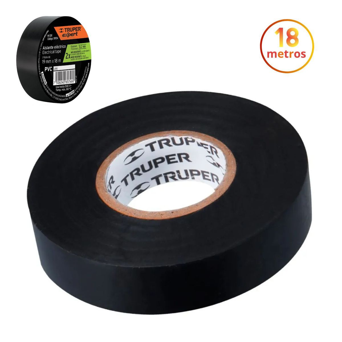 TRUPER - Cinta Aislante negro eléctrico 19mm x 18m Truper Expert