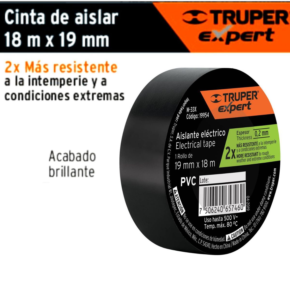 TRUPER - Cinta Aislante negro eléctrico 19mm x 18m Truper Expert