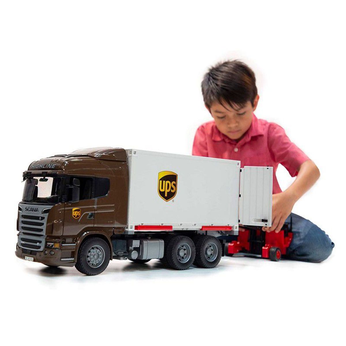 BRUDER - Juguete Funcional de Camión Trailer Furgón UPS Scania Bruder Fabricación Alemana