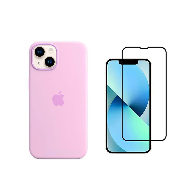 CASE - Funda Silicone Case iPhone 14 Y Vidrio Templado Rosado