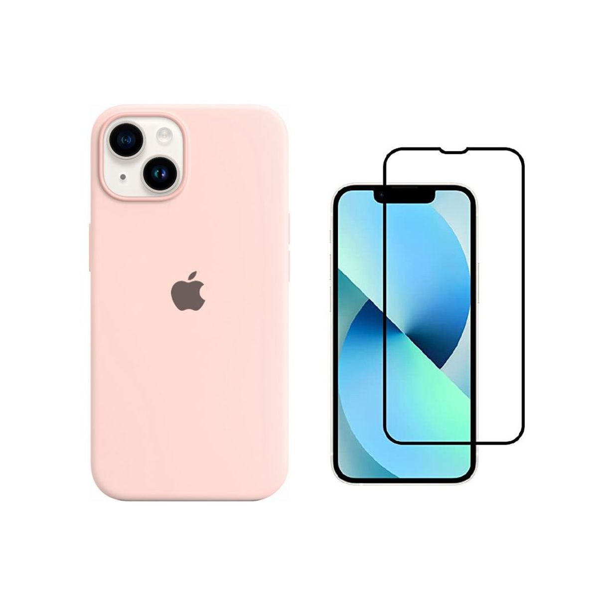 CASE - Funda Silicone Case iPhone 14 Y Vidrio Templado Nude