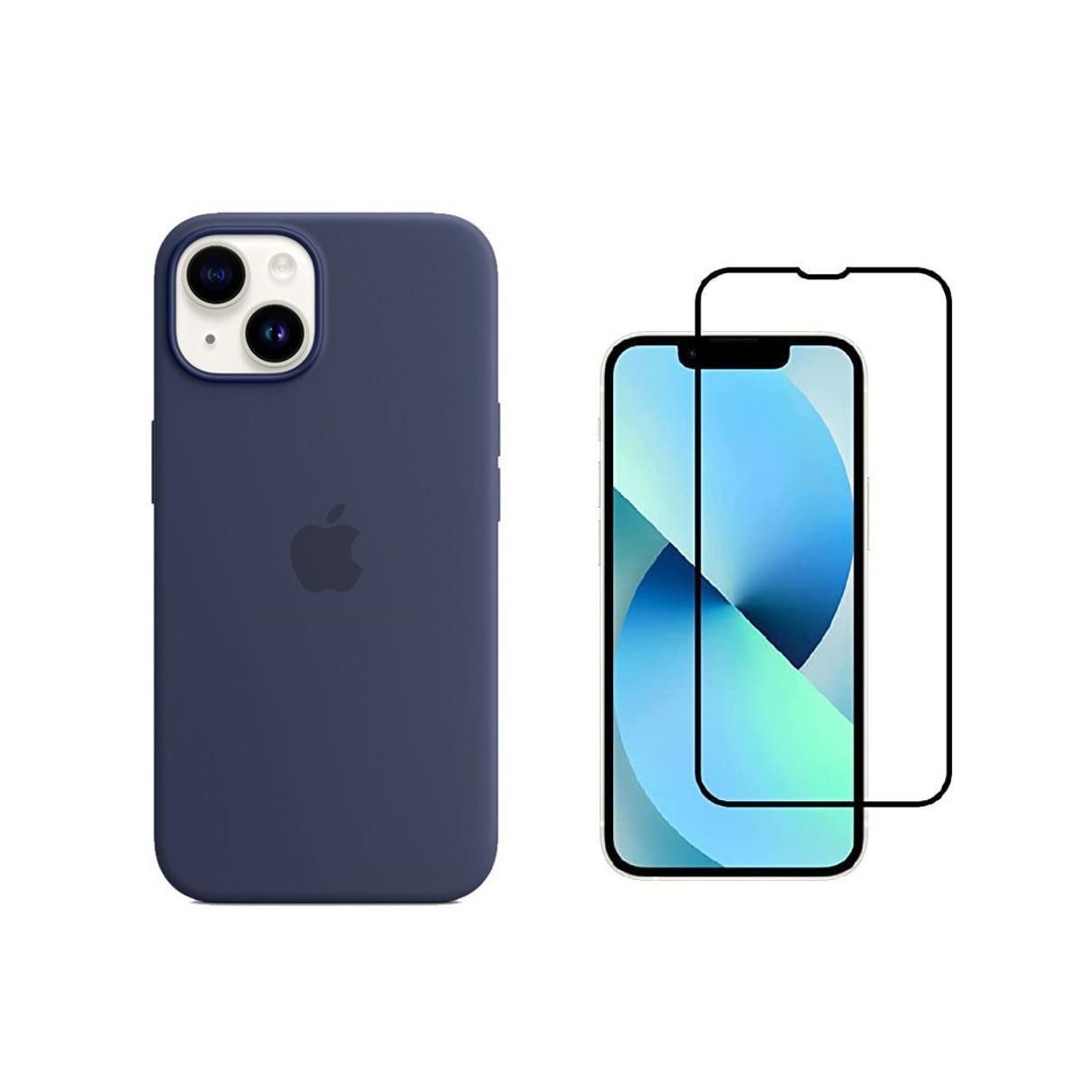 CASE - Funda Silicone Case iPhone 14 Y Vidrio Templado Azul