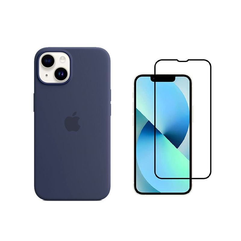 CASE - Funda Silicone Case iPhone 14 Y Vidrio Templado Azul