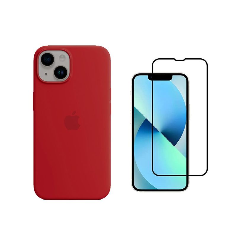 CASE - Funda Silicone Case iPhone 14 Y Vidrio Templado Rojo