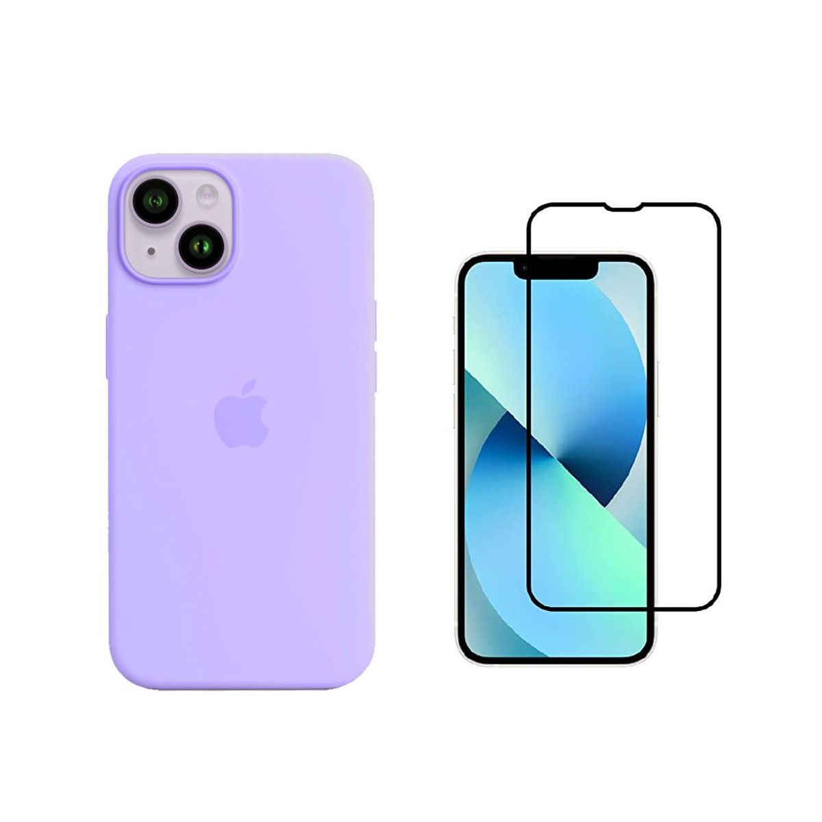 CASE - Funda Silicone Case iPhone 14 Y Vidrio Templado Lila